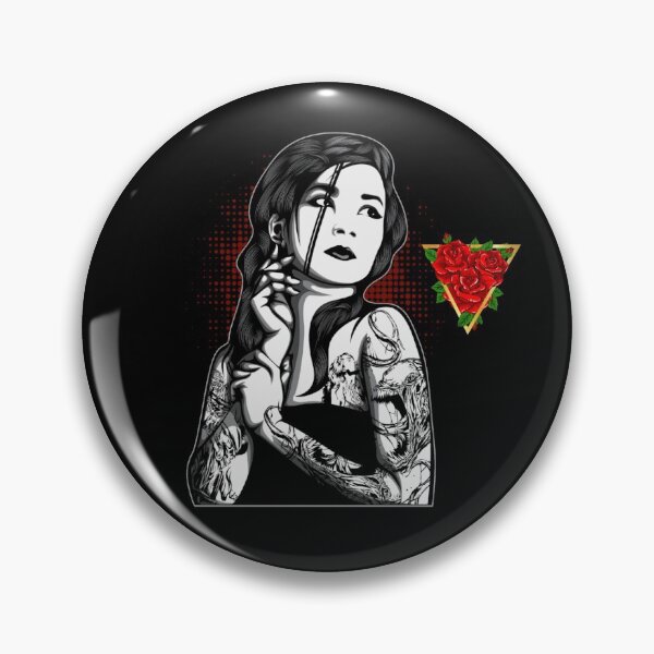 Item preview, Three Red Rose Golden Triangle Gothic Tattoo Girl With Black Hair designed and sold by darknessjeff86.