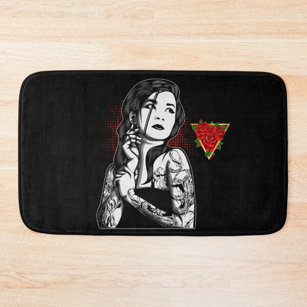 Artikelvorschau, Drei rote Rose goldenes Dreieck Gothic Tattoo Girl mit schwarzen Haaren entworfen und verkauft von darknessjeff86.