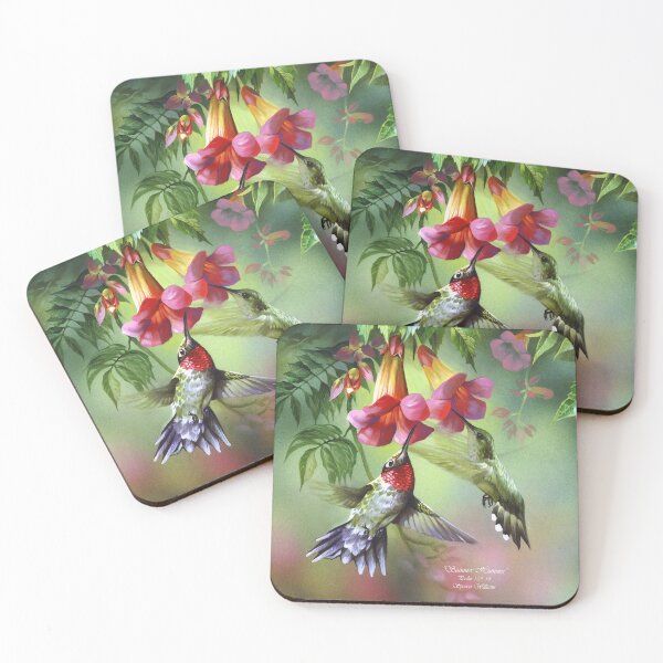 Item preview, ruby throat hummingbirds with trumpet vines designed and sold by BrushWorks.