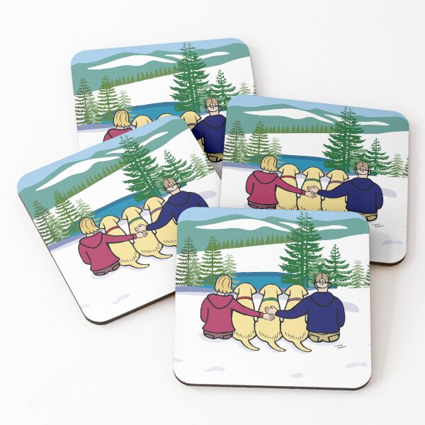 Item preview, Family Portrait with Three Yellow Labradors in the snow field designed and sold by HappyLabradors.
