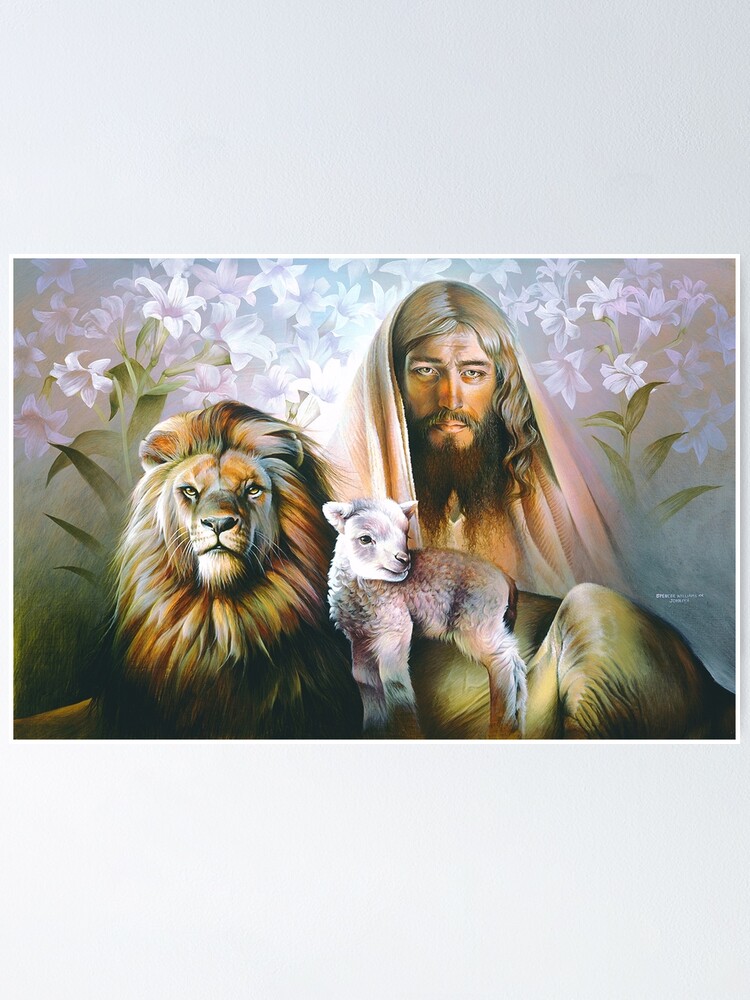 Lion And Lamb And Jesus Poster By Brushworks Redbubble