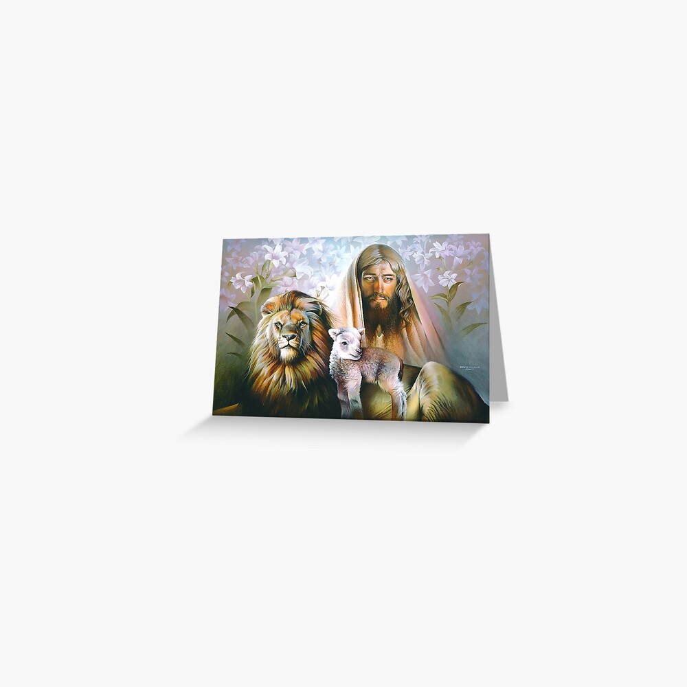 Lion And Lamb And Jesus Postcard By Brushworks Redbubble