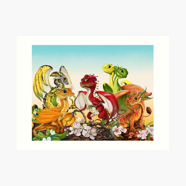 Fruit Melody Dragons apple,orange,banana,peach,lemon/lime Art Print