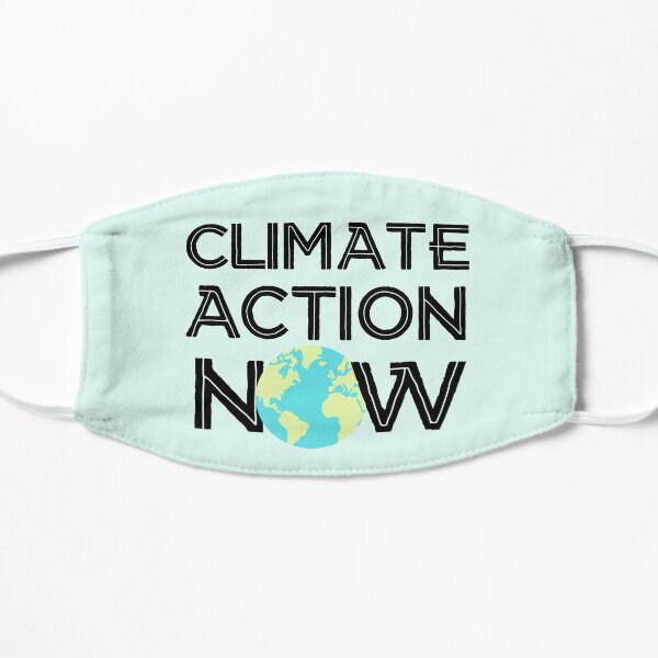 Climate Action Now (schwarz, hellblau und grün) - Streik zur Rettung der Erde und der Umwelt Flache Maske