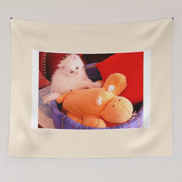 Item preview, White Persian Fluffy Baby Cat Vanda Playing with A Hippo (Photo by ACCI) designed and sold by VanyssaGraphics.