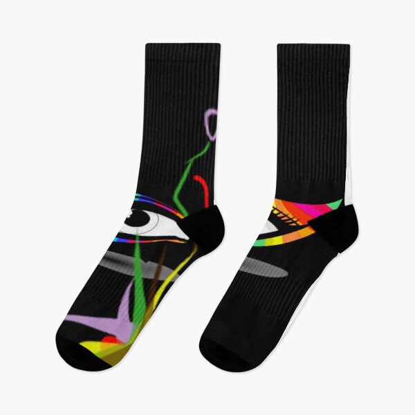 Item preview, Abstract multicolour woman eyes and body contours line art on black background designed and sold by Sonia dutta_art.