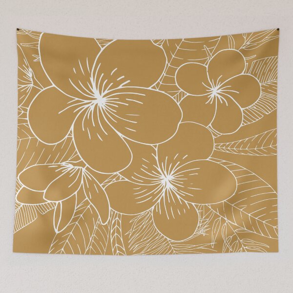 Item preview, Hawaii Print, Mustard Yellow, Floral, Line Art designed and sold by meggydesigns.