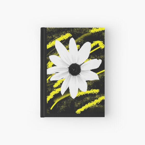 White Daisy Close-up Yellow and Black Floral Photo Design Hardcover Journal