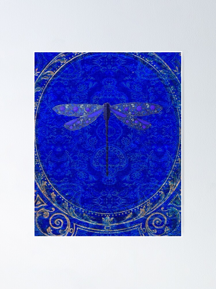 Alternate view of Victorian Dragonfly in Blue Poster
