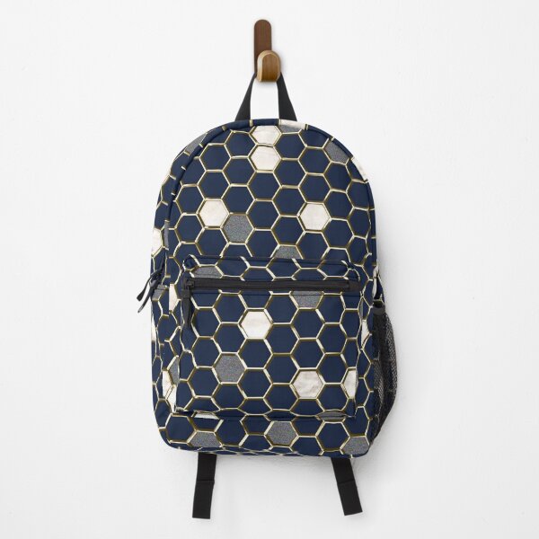 Item preview, dark blue white gold metallic hexagon designed and sold by interior4inspo.