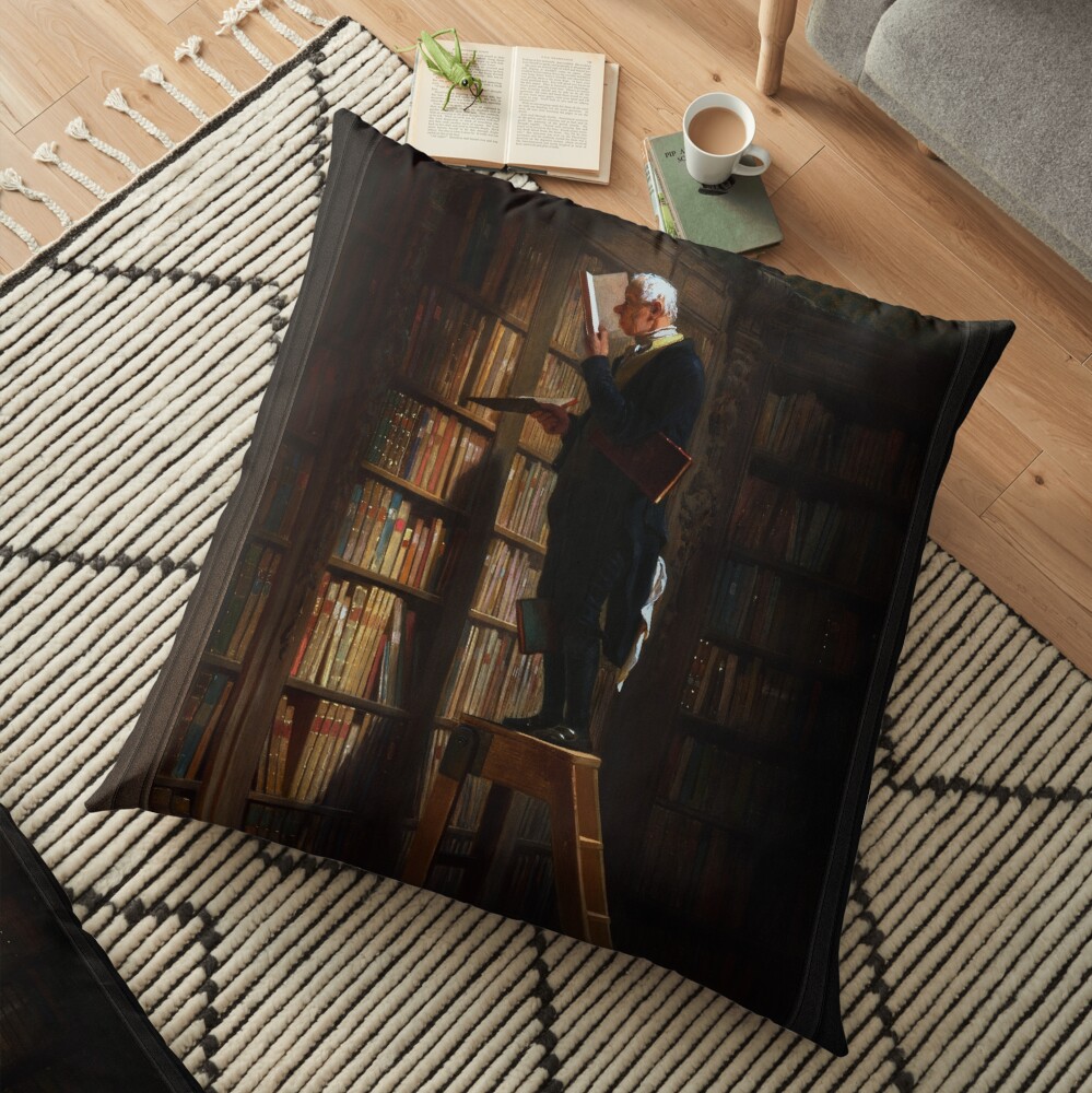 The Bookworm by Carl Spitzweg Old Masters Fine Art Reproduction Floor Pillow