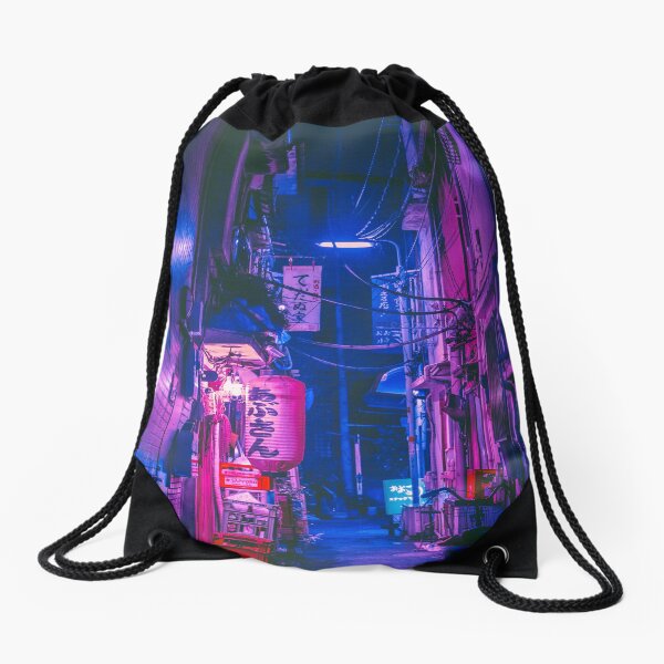 The Neon Alleyway Ghost Drawstring Bag