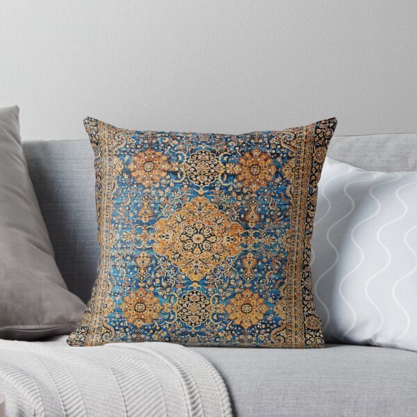Aperçu de l'œuvre Tapis persan bleu ancien imprimé Kirman créée et vendue par Vicky Brago-Mitchell®.