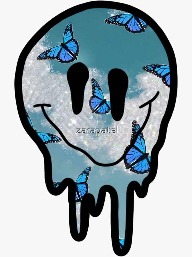 "butterfly drippy smiley face " Sticker for Sale by zarapatel Redbubble