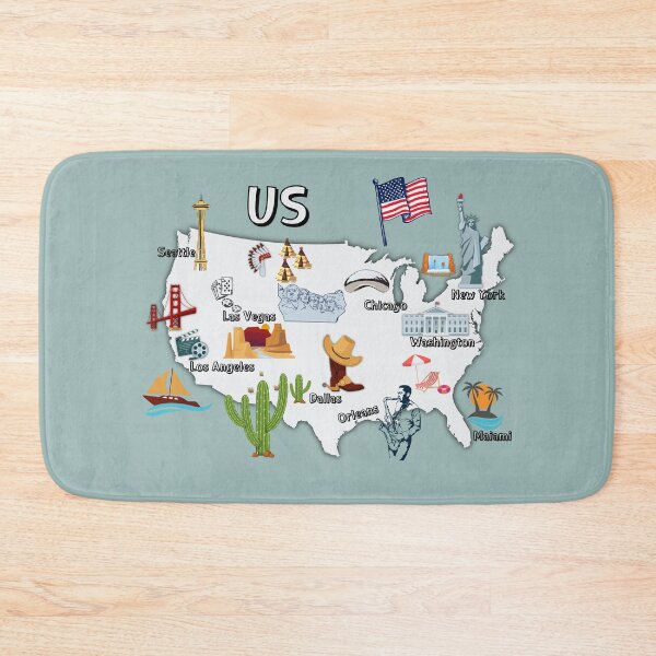 Item preview, United states map, major cities names USA map  national symbols and landmarks  designed and sold by mashmosh.