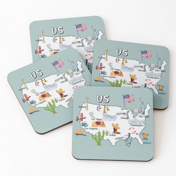 Item preview, United states map, major cities names USA map  national symbols and landmarks  designed and sold by mashmosh.