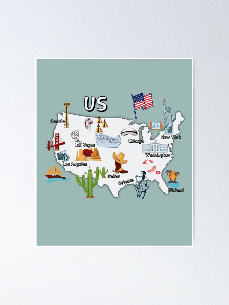 Poster for Sale avec l'œuvre « Carte des États-Unis avec les noms