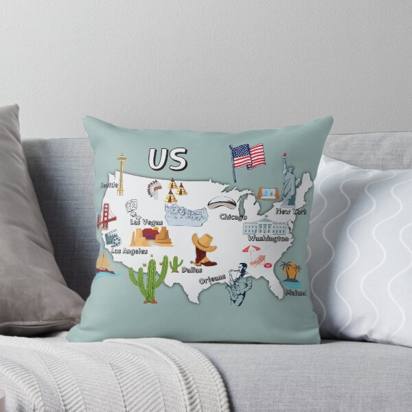 Item preview, United states map, major cities names USA map  national symbols and landmarks  designed and sold by mashmosh.
