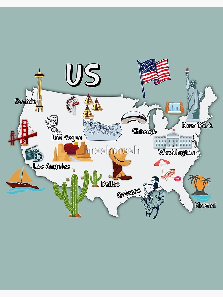 Mapa para raspar de EE. UU. Mapa de símbolos estatales Póster de