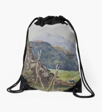 Watercolour of Mael Siabod & Snowdon from Betws y Coed, 1874 Drawstring Bag
