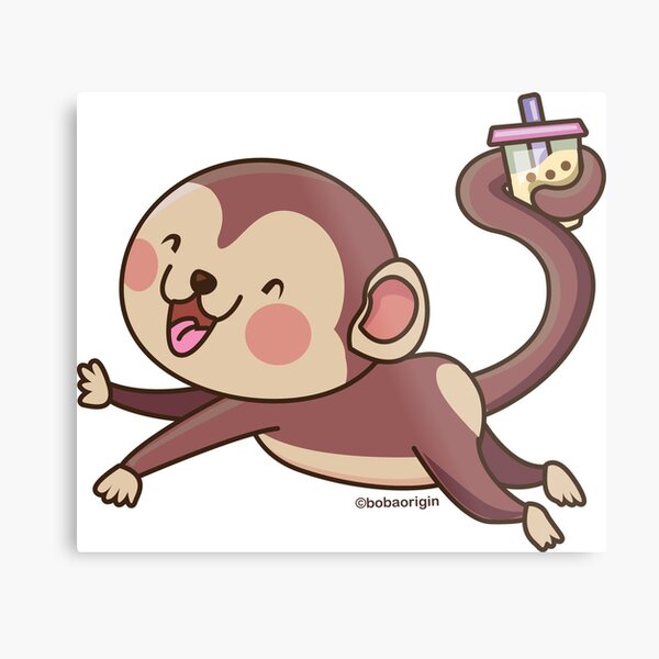 Cute Boba Monkey Metal Print