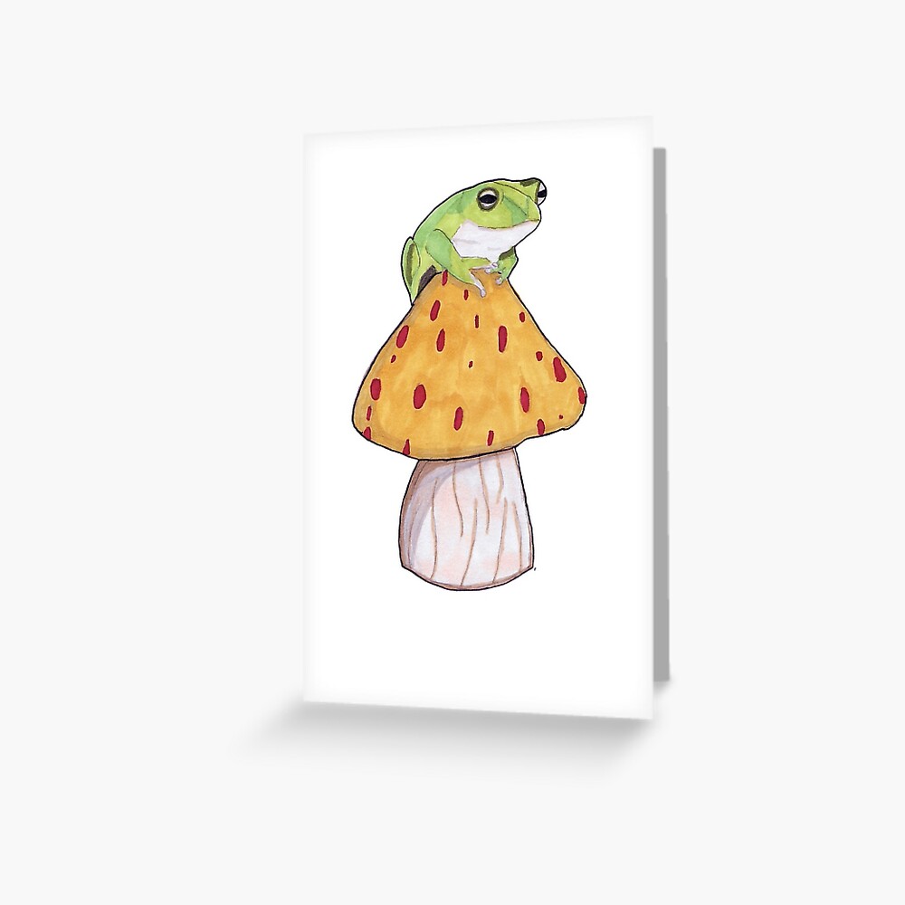 "Frog on a Mushroom (Transparent Background)" Greeting Card by