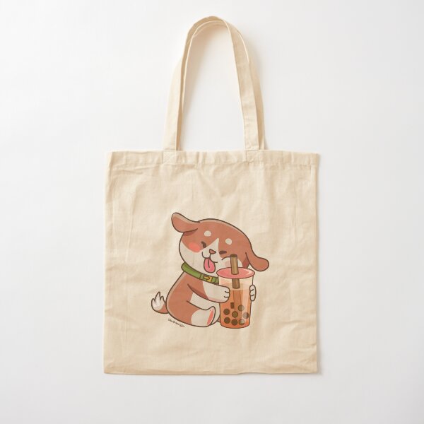 Cute Dog Boba Artwork Cotton Tote Bag