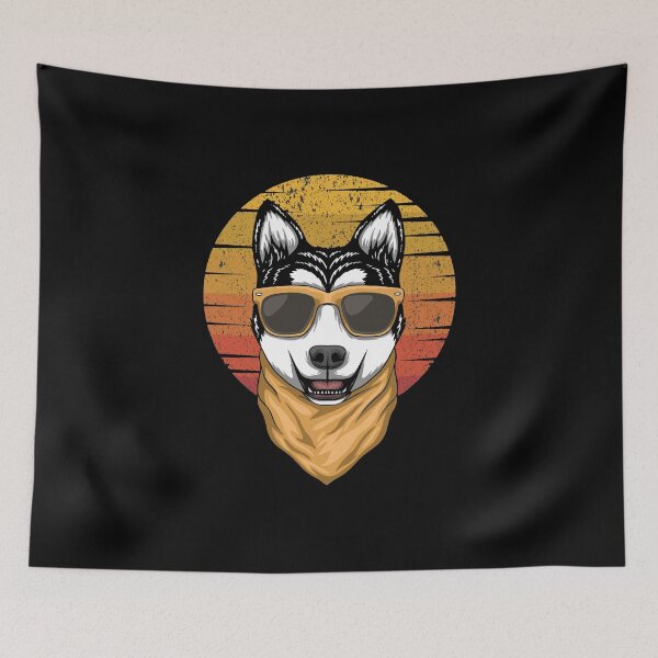 Item preview, husky sunset retro vector illustration designed and sold by qzpolo.