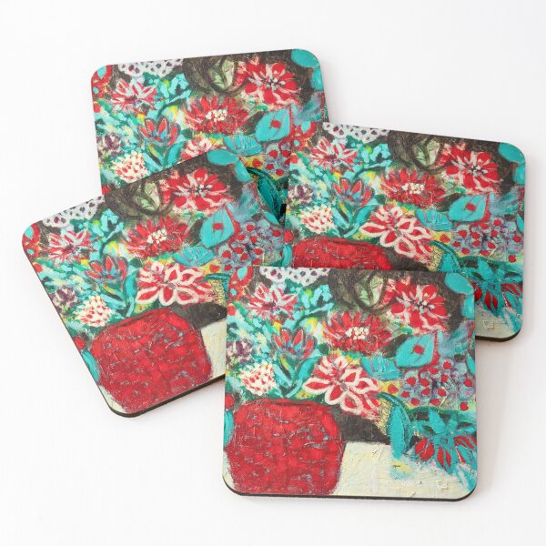 Item preview, Mixed Media Red and Teal Floral designed and sold by Meghana Gauthier.