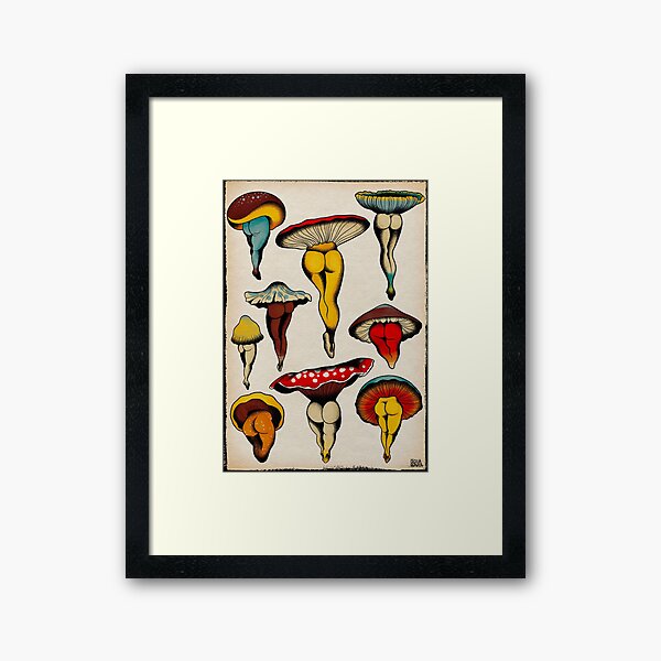 Sexy mushrooms tattoo flash Framed Art Print