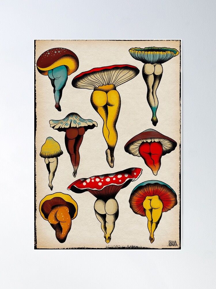 Alternate view of Sexy mushrooms tattoo flash Poster