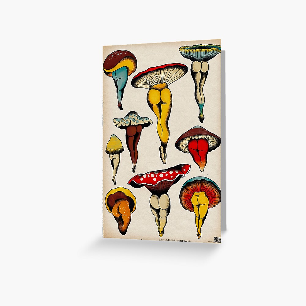 Sexy mushrooms tattoo flash Greeting Card