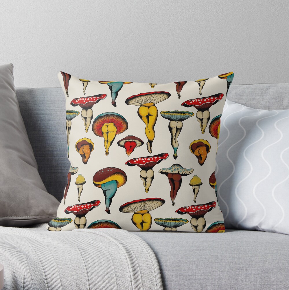Sexy mushrooms tattoo flash Throw Pillow