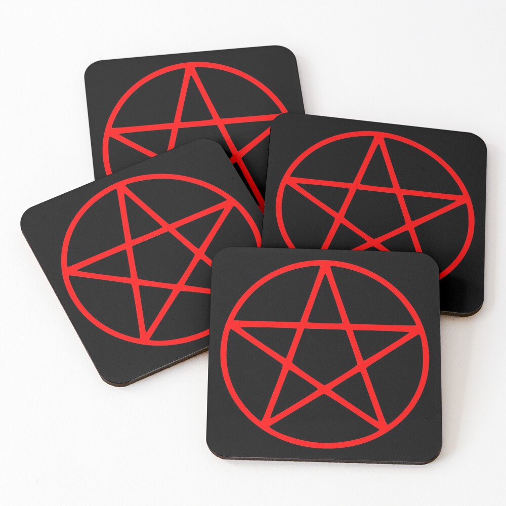 Red and Black Pentagram Stars Symbol Coasters (Set of 4)