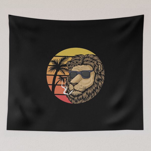 Item preview, lion sunset retro vector illustration designed and sold by qzpolo.