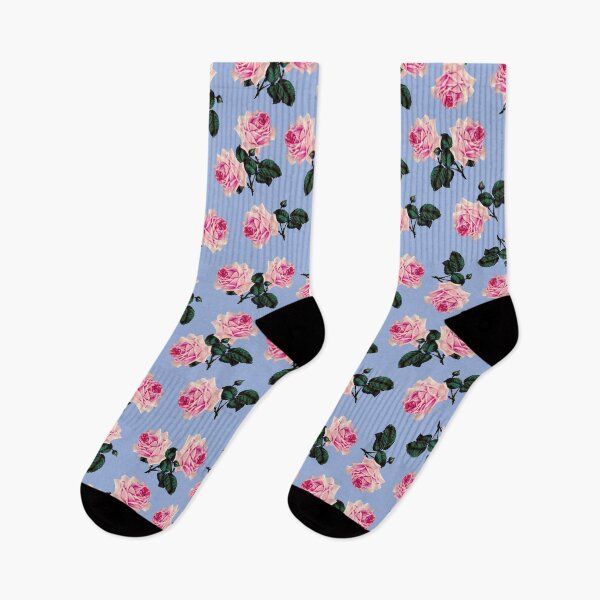 Item preview, Scattered pink vintage roses on blue designed and sold by LittleBettyMakes.