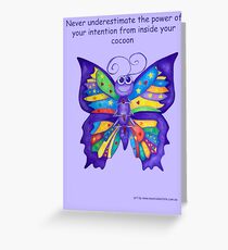 Yoga Butterfly in Namaste (purple background inspirational text) Greeting Card