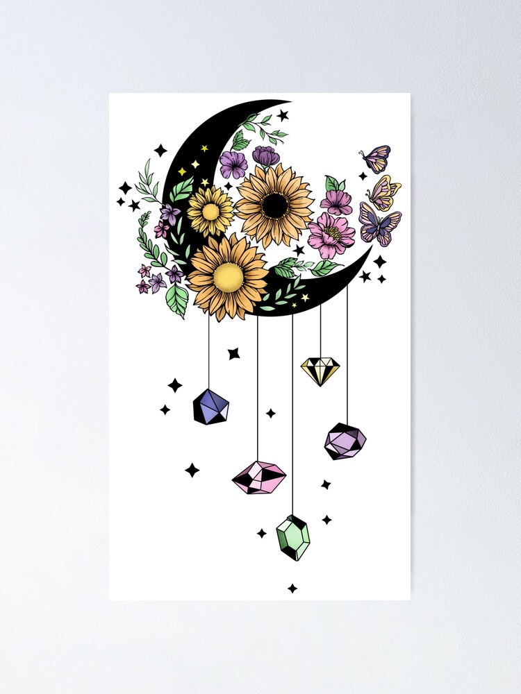 Póster «Luna Mágica Girasol Mariposas y Cristales» de DigitalPie | Redbubble