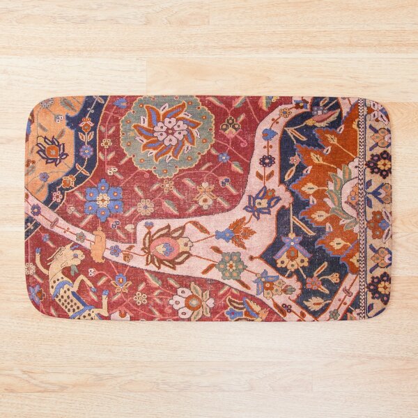 Artikelvorschau, Arabesque Floral II | Anfang des 17. Jahrhunderts Rich Colors Interlaced Blue Bands Drachen Lions Pattern Rug entworfen und verkauft von vintagepatterns.
