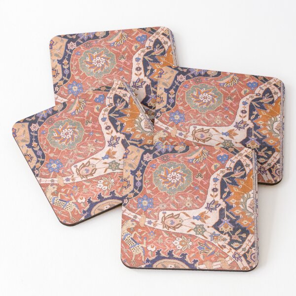 Item preview, Arabesque Floral IV | Early 17th Century Rich Colors Interlaced Blue Bands Dragons Lions Pattern Rug designed and sold by vintagepatterns.