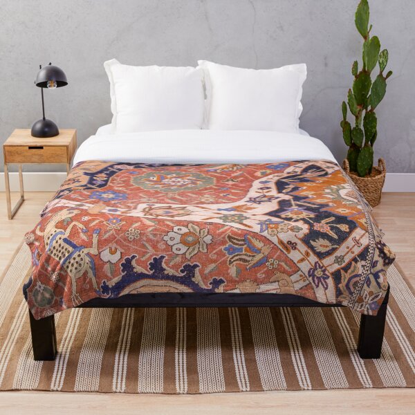 Item preview, Arabesque Floral IV | Early 17th Century Rich Colors Interlaced Blue Bands Dragons Lions Pattern Rug designed and sold by vintagepatterns.