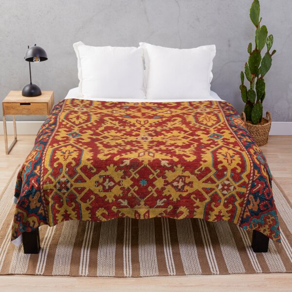 Item preview, Arabic Rug I // 17th Century Rich Bright Colorful Red Yellow Indigo Blue Ornate Accent Pattern designed and sold by vintagepatterns.