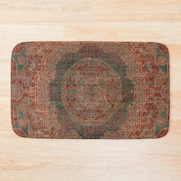 Item preview, Bohemian Medallion I // 15th Century Old Distressed Red Green Colorful Ornate Accent Rug Pattern designed and sold by vintagepatterns.