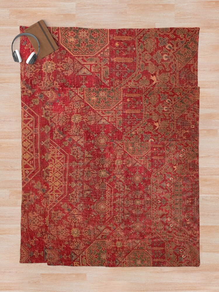Alternate view of Bohemian Medallion II // 15th Century Old Distressed Red Green Colorful Ornate Accent Rug Pattern Throw Blanket
