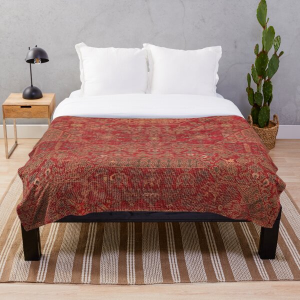 Bohemian Medallion II // 15th Century Old Distressed Red Green Colorful Ornate Accent Rug Pattern Throw Blanket