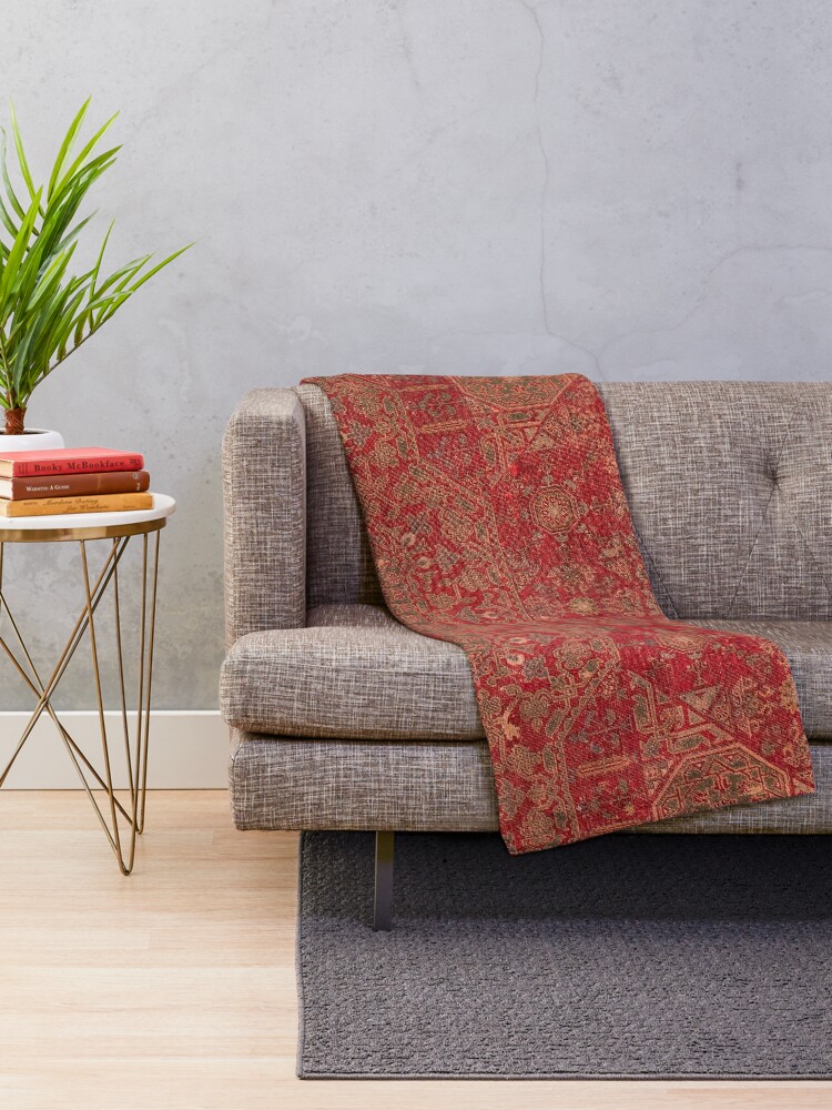 Alternate view of Bohemian Medallion II // 15th Century Old Distressed Red Green Colorful Ornate Accent Rug Pattern Throw Blanket