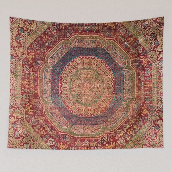 Item preview, Bohemian Medallion IV // 15th Century Old Distressed Red Green Coloful Ornate Accent Rug Pattern designed and sold by vintagepatterns.