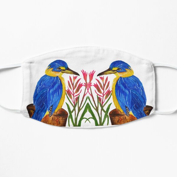 Pretty Kingfisher bird with kangaroo paw flower Mask