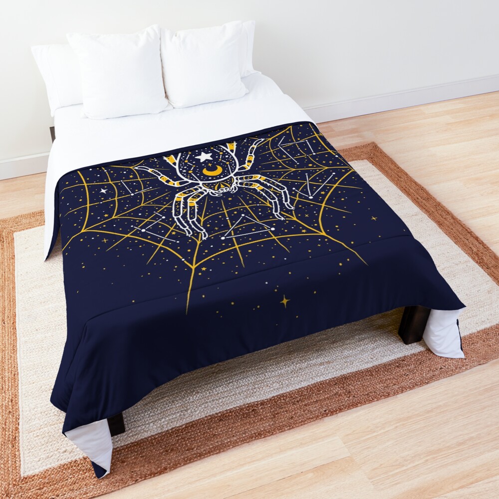 Celestial Spider on Starry Web Comforter