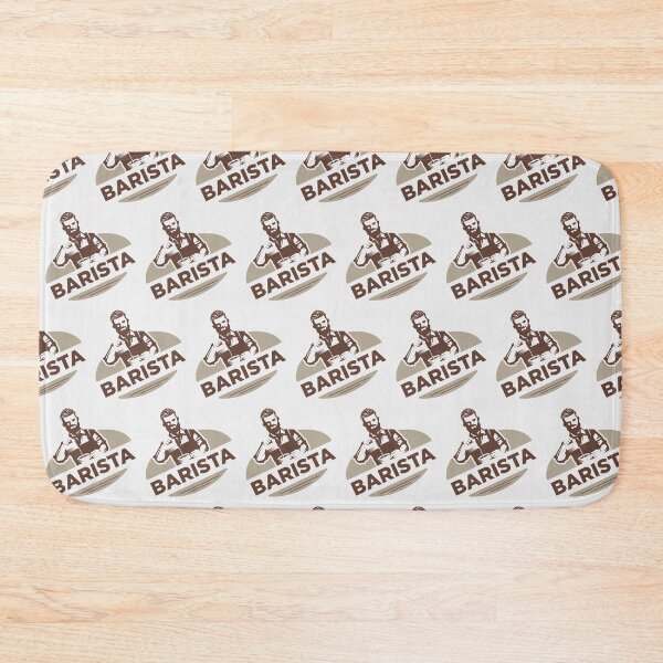 Item preview, Barista  making coffee, white pattern designed and sold by coffeeapparel.